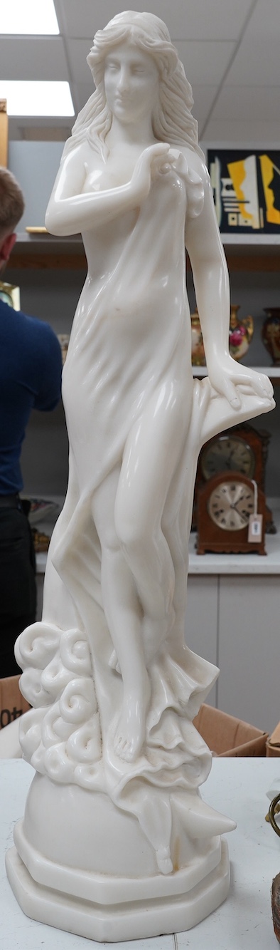 A 20th century large carved marble figure of a lady, 81cm. Condition - good